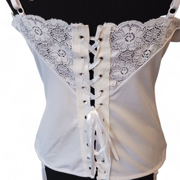 Lace and Mesh Adjustable Lace Up White Corset Garter Lingerie Size L - Picture 5 of 10